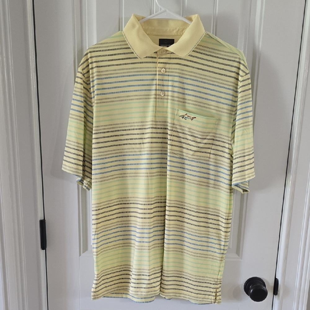 Greg Norman Yellow Striped Men's Polo Shirt Medium